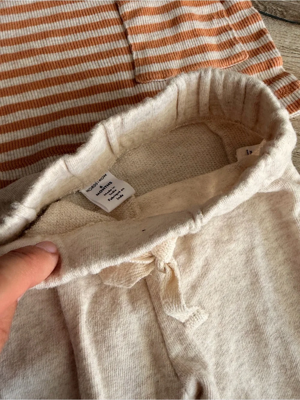 Nordstrom Orange and Cream Striped Top with Cream Jogger Set